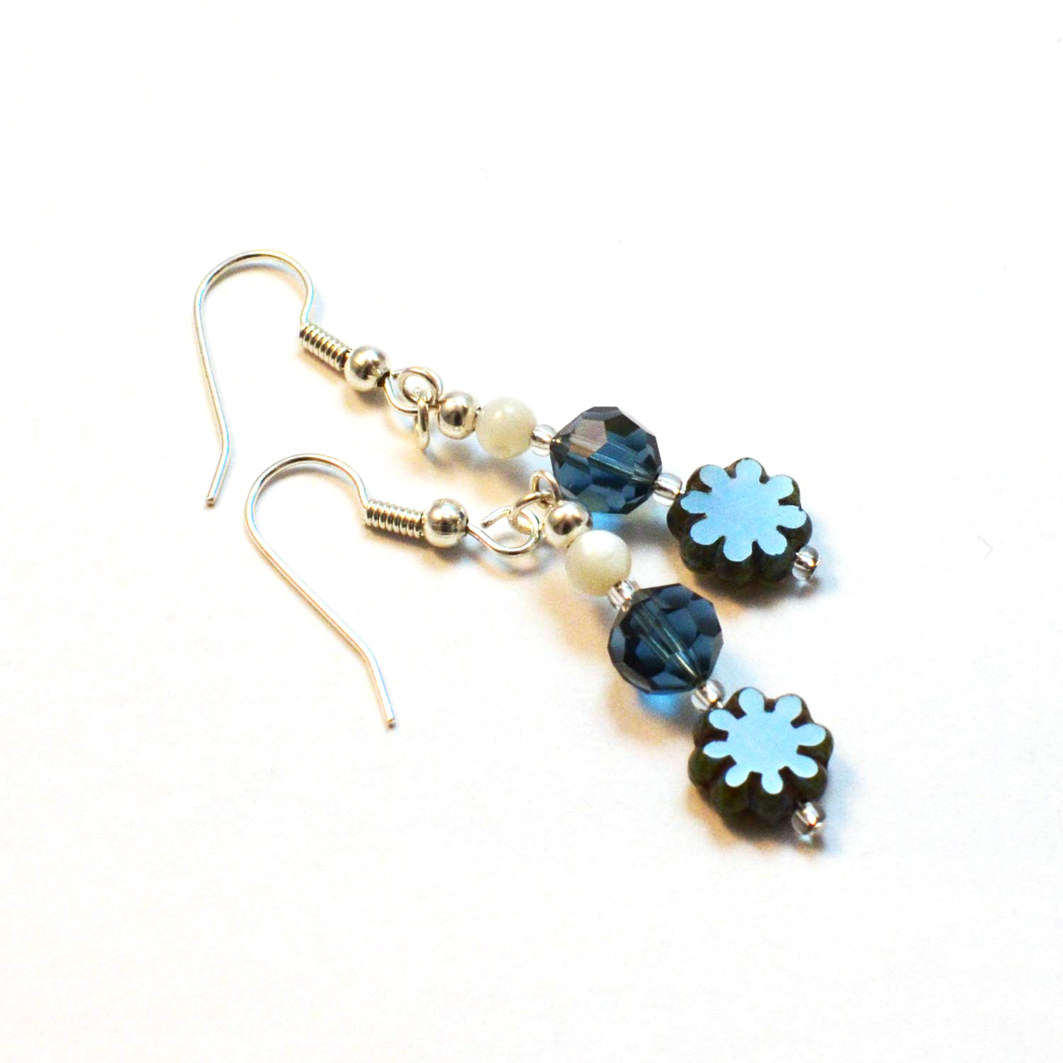 blue flower handmade earrings